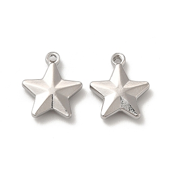 201 Stainless Steel Pendants, Star Charm, Stainless Steel Color, 15x13x3mm, Hole: 1.5mm