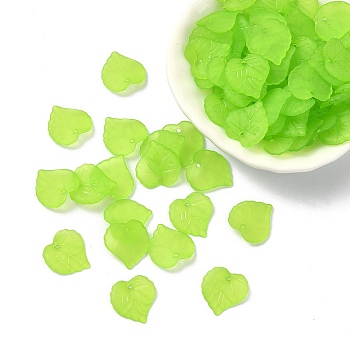 Transparent Frosted Acrylic Leaf Charms, Yellow Green, 16x15x2.5mm, Hole: 1.4mm