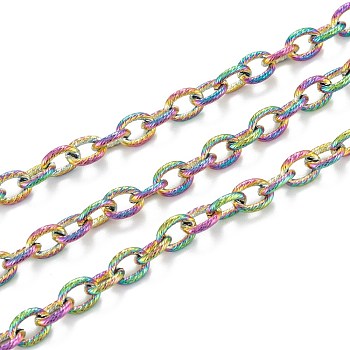 Ion Plating(IP) 304 Stainless Steel Textured Cable Chains, Unwelded, with Spool, Rainbow Color, 8x6x1.3mm, 32.8 Feet(10m)/roll