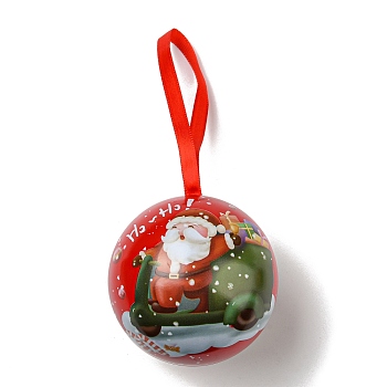 Tinplate Round Ball Candy Storage Favor Boxes, Christmas Metal Hanging Ball Gift Case, Bear, 16x6.8cm