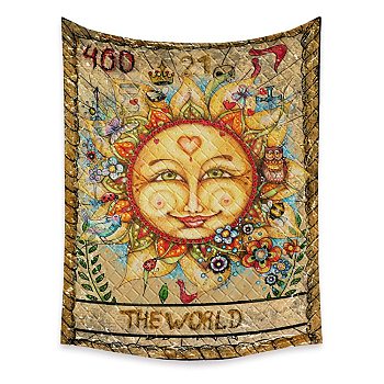 Tarot Tapestry, Polyester Bohemian Wall Hanging Tapestry, for Bedroom Living Room Decoration, Rectangle, The World XXI, 950x730mm