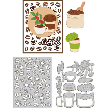 Coffee Beans Carbon Steel Cutting Dies Stencils, for DIY Scrapbooking, Photo Album, Decorative Embossing Paper Card, Stainless Steel Color, Drink, 102x136x0.8mm, 2pcs/set