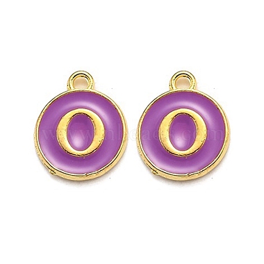 Golden Purple Flat Round Alloy+Enamel Charms