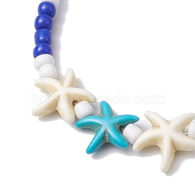 Summer Beach Starfish Synthetic Turquoise & Pearl Bracelet Sets(BJEW-JB10347-01)-4