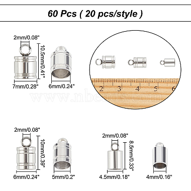 arricraft 60piezas 3 estilo 304 extremos de cable de acero inoxidable(STAS-AR0001-12P)-2