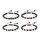 4Pcs 4 Color Natural Obsidian & Synthetic Hematite Braided Bead Bracelet with Cubic Zirconia(BJEW-JB08117)-1