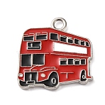 Alloy Enamel Pendants, Red, Platinum, Bus Charms, 25x24x2mm, Hole: 2.5mm(ENAM-F163-03A-P)