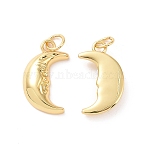 Moon Brass Pendants, with Jump Rings, Cadmium Free & Nickel Free & Lead Free, Real 18K Gold Plated, 18x10x3mm, Hole: 3.4mm(KK-G435-11G)