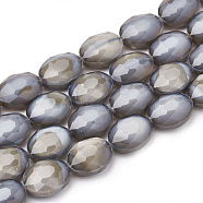 Opaque Solid Color Glass Beads Strands, Faceted, Oval, Gray, 16x12x7mm, Hole: 1~1.2mm, about 25pcs/strand, 14.96 inch(38cm)(GLAA-N032-02G)