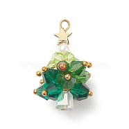 Christmas Tree Glass Pendants, with Real 18K Gold Plated Brass Beads and Findings, Colorful, 29.5x19x19mm, Hole: 2.2mm(PALLOY-JF01964-01)