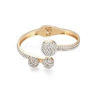 Crystal Rhinestone Half Round Open Cuff Bangle, Brass Jewelry for Women, Golden, Inner Diameter: 1-7/8x2-1/2 inch(4.8x6.2cm)(BJEW-S118-113G)