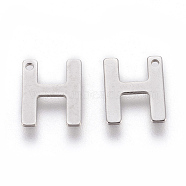 304 Stainless Steel Charms, Letter, Letter.H, 11x9x0.6mm, Hole: 1mm(STAS-F175-02P-H)