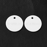 Spray Painted 201 Stainless Steel Charms, Flat Round Charm, White, 15x1mm, Hole: 1.4mm(STAS-I672-19A)