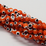 Handmade Evil Eye Lampwork Round Bead Strands, Orange, 6mm, Hole: 1mm, about 65pcs/strand, 14.17 inch(LAMP-L055-6mm-03)