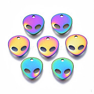 Ion Plating(IP) 201 Stainless Steel Charms, Cadmium Free & Nickel Free & Lead Free, Alien, Rainbow Color, 10x9x1mm, Hole: 1mm(STAS-S119-136)