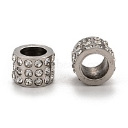 Smooth 304 Stainless Steel Rhinestone Beads, Grade A, Column, Crystal, 10x8mm, Hole: 6.5mm(RB-E403-1)