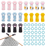 Cat's Paw Cartoon Style Silicone Knitting Needle Point Protectors, Knitting Needle Stoppers with Plastic Knitting Stitch Marker Rings, Mixed Color, Rings: 11.5x1mm,  Inner Diameter: 7.5mm, 50pcs, Stopper: 34x17x12mm, Hole: 7.5mm, 20pcs(AJEW-BC0006-94)