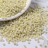 MIYUKI Round Rocailles Beads, Japanese Seed Beads, 8/0, (RR486) Ivory Pearl Ceylon AB, 3mm, Hole: 1mm, about 19000~20500pcs/pound(SEED-G008-RR0486)