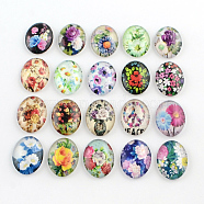 Flower Pattern Glass Oval Flatback Cabochons for DIY Projects, Mixed Color, 25x18x5mm(X-GGLA-R022-25x18-75)