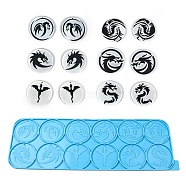 Flat Round with Dragon DIY Pendant Silicone Molds, Resin Casting Molds, for UV Resin, Epoxy Resin Jewelry Making, Deep Sky Blue, 322x105x4mm, Hole: 2mm, Inner Diameter: 50mm(DIY-F142-03)