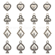 80Pcs 4 Style Tibetan Style Alloy Pendants, Antique Silver, Rhombus/Heart/Spade/Club, Antique Silver, 14.5~28.5x12x2~3mm, Hole: 1.6~1.8mm, 20pcs/style(FIND-CA0007-44)