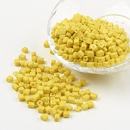 Cube Opaque Colours Glass Seed Beads, Round Hole, Yellow, 3~7x3~4x3~4mm, Hole: 0.5mm, about 4500pcs/bag, 440~450g/bag(SEED-R026-A01)