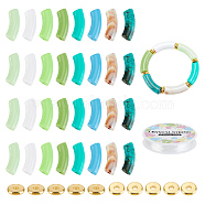 DIY Chunky Curved Tube Stretch Bracelet Making Kit, Including Acrylic Beads, Brass Spacer Beads, Elastic Thread, Mixed Color, Beads: 78Pcs/set(PURS-AR0002-57)