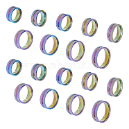 18Pcs 9 Size 201 Stainless Steel Grooved Finger Rings Set for Men Women, Rainbow Color, Inner Diameter: 16~22.2mm, Wide: 8mm, 2Pcs/size(STAS-UN0045-59A-M)