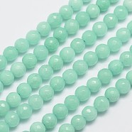 Natural Malaysia Jade Bead Strands, Imitation Amazonite, Round, Dyed, Faceted, Pale Green, 6mm, Hole: 0.8mm, about 63pcs/strand, 14.5 inch(G-A147-6mm-A02)