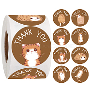 Thank You Stickers Roll, Adhesive Paper Tape, Round Stickers, for Card-Making, Scrapbooking, Diary, Planner, Envelope & Notebooks, Cat Pattern, 1 inch(25mm), 500pcs/roll(X-STIC-PW0001-120)