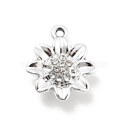 Alloy Rhinestone Pendants, UV Plated, Flower, Platinum, 17x14.5x5.5mm, Hole: 1.2mm(FIND-U026-22P)