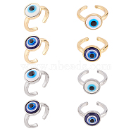 8Pcs 4 Colors Resin Evil Eye Open Cuff Rings Set, Zinc Alloy Lucky Jewelry for Women, Mixed Color, US Size 6 1/2(16.9mm), 2Pcs/color(RJEW-AR0002-03)