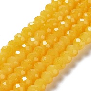 Baking Painted Imitation Jade Glass Bead Strands, Faceted Rondelle, Gold, 6x5mm, Hole: 1.2mm, about 85pcs/strand, 16.73''(42.5cm)(DGLA-A034-J6MM-A30)