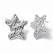 304 Stainless Steel Textured Star Stud Earrings for Women, Stainless Steel Color, 21.5x19mm, Pin: 0.7mm(EJEW-F300-01P)
