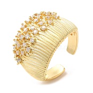 Brass Micro Pave Cubic Zirconia Open Cuff Rings, Wide Band Rings, Real 18K Gold Plated, US Size 7 1/4(17.5mm)(RJEW-P098-16G)