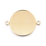 201 Stainless Steel Cabochon Connector Settings, Plain Edge Bezel Cups, Flat Round, Real 24K Gold Plated, Tray: 30mm, 42x32x2mm, Hole: 3mm(STAS-F191-15G-J)