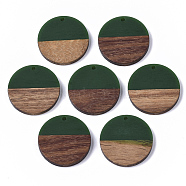 Resin & Wood Pendants, Flat Round, Green, 28.5x3.5~4mm, Hole: 1.5mm(RESI-S358-02B-22)