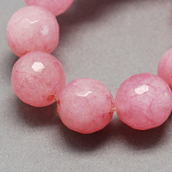 Natural White Jade Bead Strands, Dyed, Faceted, Round, Pearl Pink, 12mm, Hole: 1mm, 32pcs/strand, 14.6 inch(X-G-R166-12mm-25)