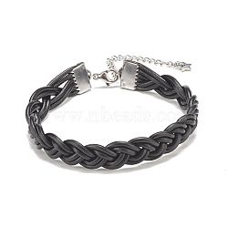 Cowhide Leather Braided Cord Bracelets for Men Women, Black, 7-1/2 inch(19cm)(BJEW-JB07887-01)