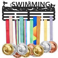 Fashion Iron Medal Hanger Holder Display Wall Rack, 3 Line, with Screws, Word Swimming, Sports Themed Pattern, 150x400mm(ODIS-WH0021-215)