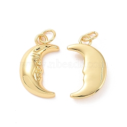 Moon Brass Pendants, with Jump Rings, Cadmium Free & Nickel Free & Lead Free, Real 18K Gold Plated, 18x10x3mm, Hole: 3.4mm(KK-G435-11G)