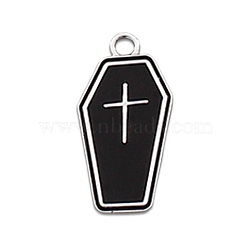 Alloy Enamel Pendants, Platinum, Coffin with Cross Charm, 25x13mm(ENAM-CJC0017-02P-05)