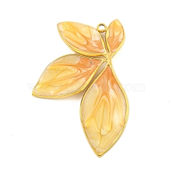 Ion Plating(IP) 304 Stainless Steel Pendants, with Enamel, Real 18K Gold Plated, Leaf Charm, Gold, 34x23x2.5mm, Hole: 1.4mm(STAS-U007-13E-G)