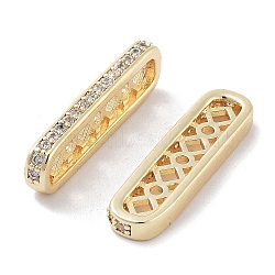 Brass Micro Pave Clear Cubic Zirconia Multi-Strands Links, Spacer Bars, Oval, 3-Hole, Real 18K Gold Plated, 6x23x2.5mm, Hole: 1.2mm(KK-B082-16G)