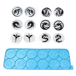 Flat Round with Dragon DIY Pendant Silicone Molds, Resin Casting Molds, for UV Resin, Epoxy Resin Jewelry Making, Deep Sky Blue, 322x105x4mm, Hole: 2mm, Inner Diameter: 50mm(DIY-F142-03)