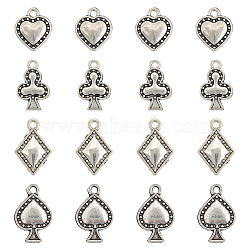 80Pcs 4 Style Tibetan Style Alloy Pendants, Antique Silver, Rhombus/Heart/Spade/Club, Antique Silver, 14.5~28.5x12x2~3mm, Hole: 1.6~1.8mm, 20pcs/style(FIND-CA0007-44)