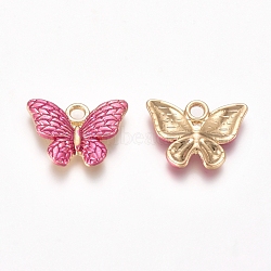 Golden Plated Alloy Enamel Pendants, Butterfly, Hot Pink, 12.8x17.8x2.5mm, Hole: 2mm(PALLOY-CJC0001-31E)