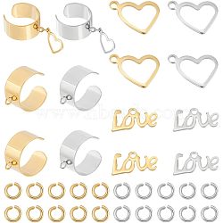 DIY Love Charm Cuff Ring Making Kit, Including Stainless Steel Loop Ring Base, 304 Stainless Steel Charms & Jump Rings, Golden & Stainless Steel Color, 36Pcs/box(STAS-UN0039-60)