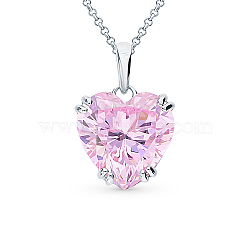 Heart Cubic Zirconia Pendant Necklaces, with Rhodium Plated 925 Sterling Silver Rolo Chain, Platinum, 15.75 inch(40cm)(RK4806-1)