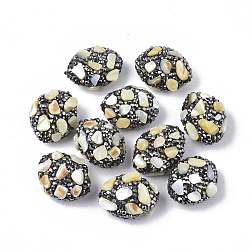 Polymer Clay Rhinestone Beads, with Shell Chips, Oval, Cornsilk, 24~26x18~21x11~14mm, Hole: 1.4mm(RB-S055-20I)